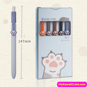 Kawaii Cat Paw Soft Silicone Gel Pens 5 Pc Set
