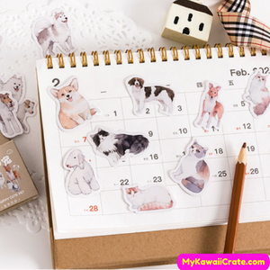 Kawaii Cats and Dogs Breeds Decorative Stickers 45 Pc Set