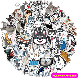 Kawaii Cute Husky Waterproof Stickers 50 Pc Pack