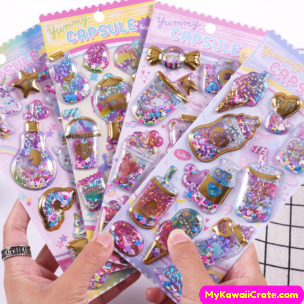 Kawaii Glittery Capsule 3D Puffy Stickers – MyKawaiiCrate