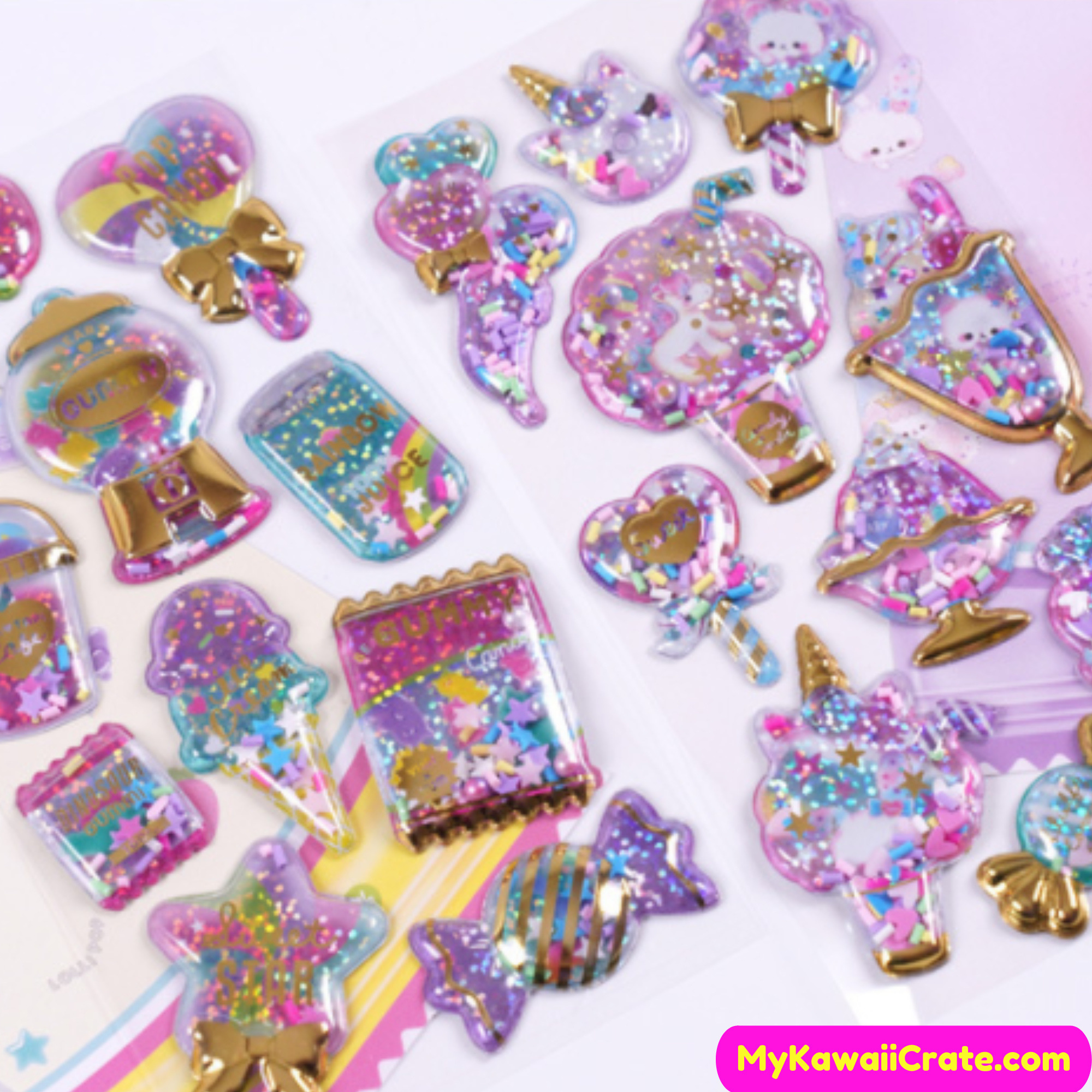Glitter Elephant Puffy Stickers - Kawaii Animals
