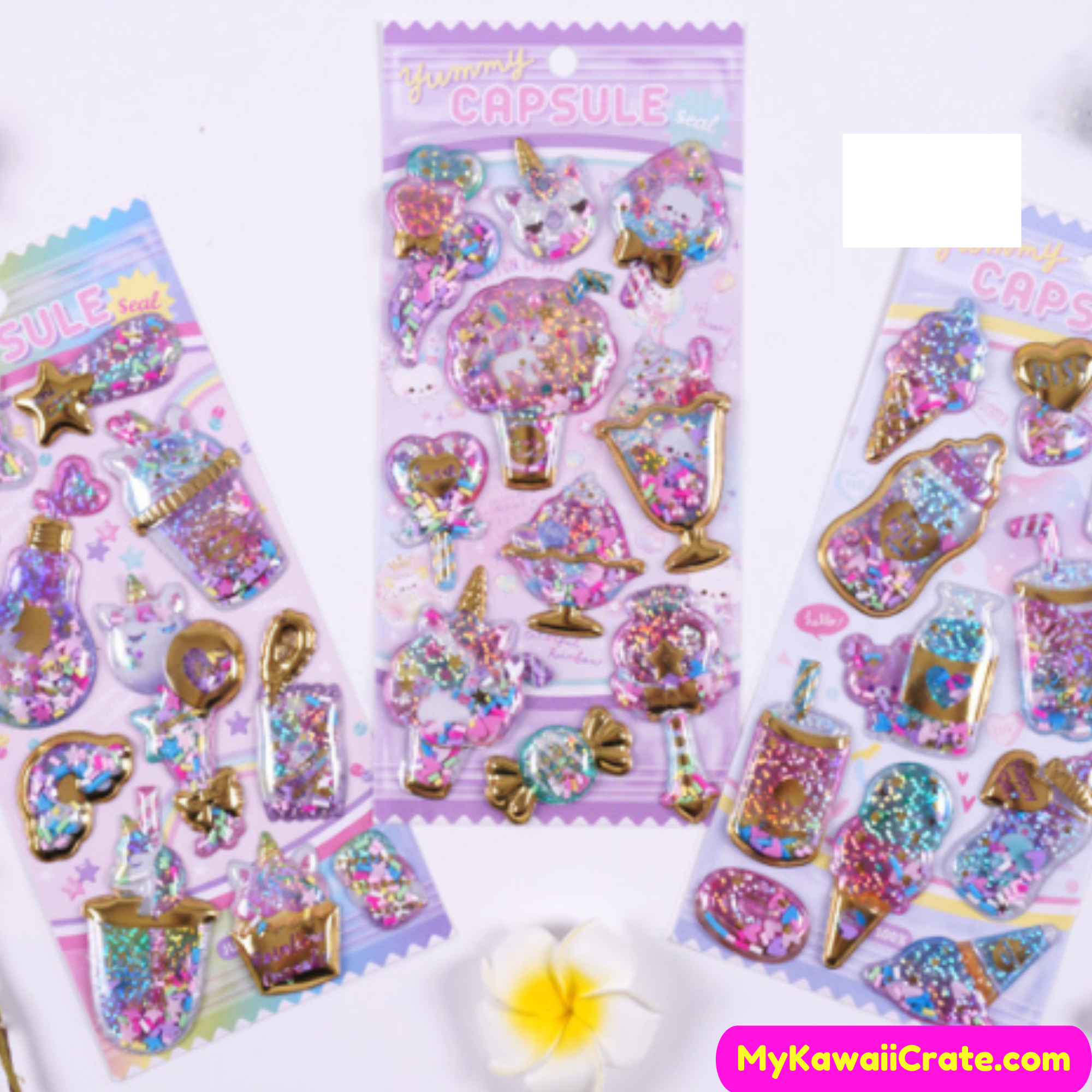 Kawaii 3D glittery stickers sheet grab bag set