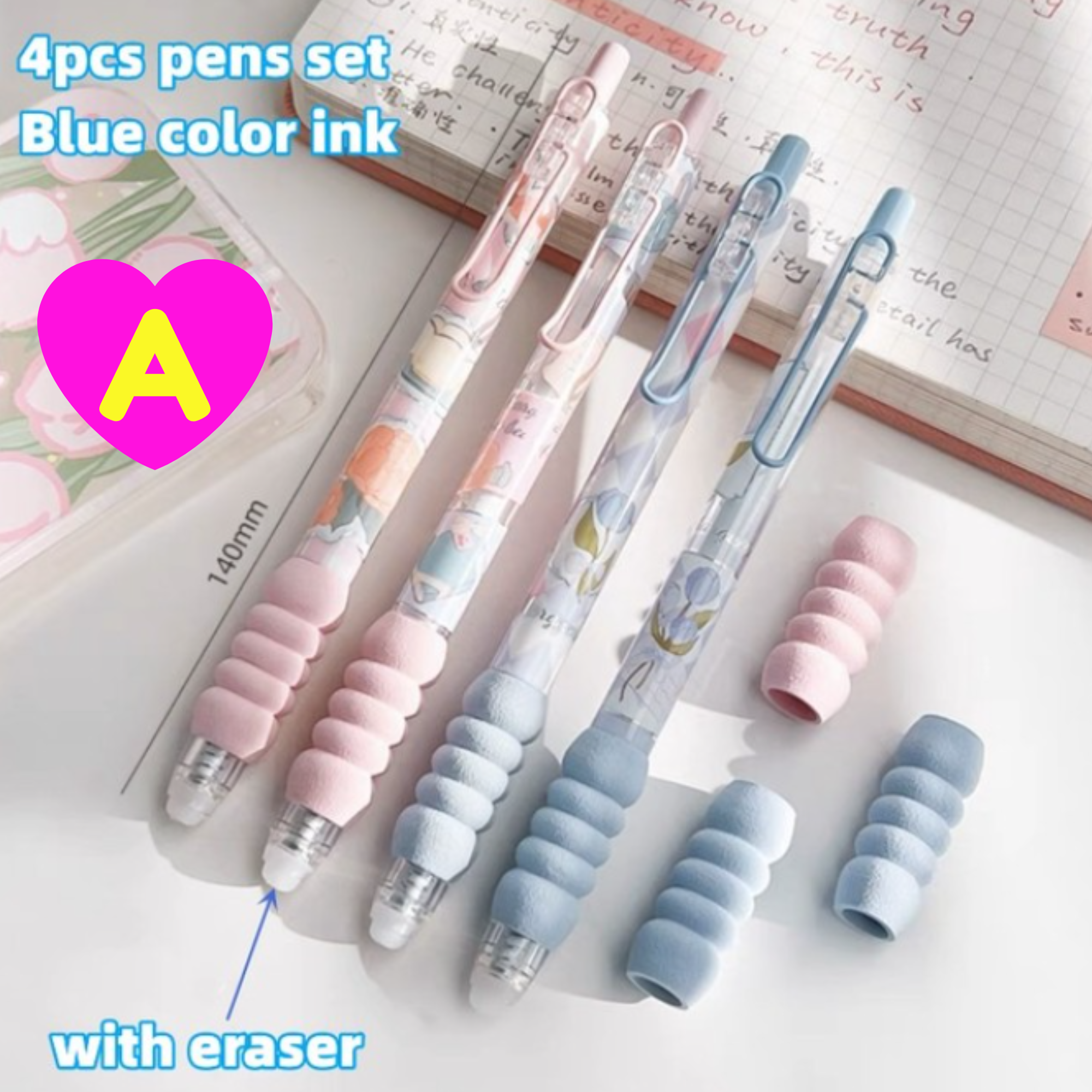 Kawaii Eternity Love Retractable Gel Pens 4 Pc Set Cute Pen Set