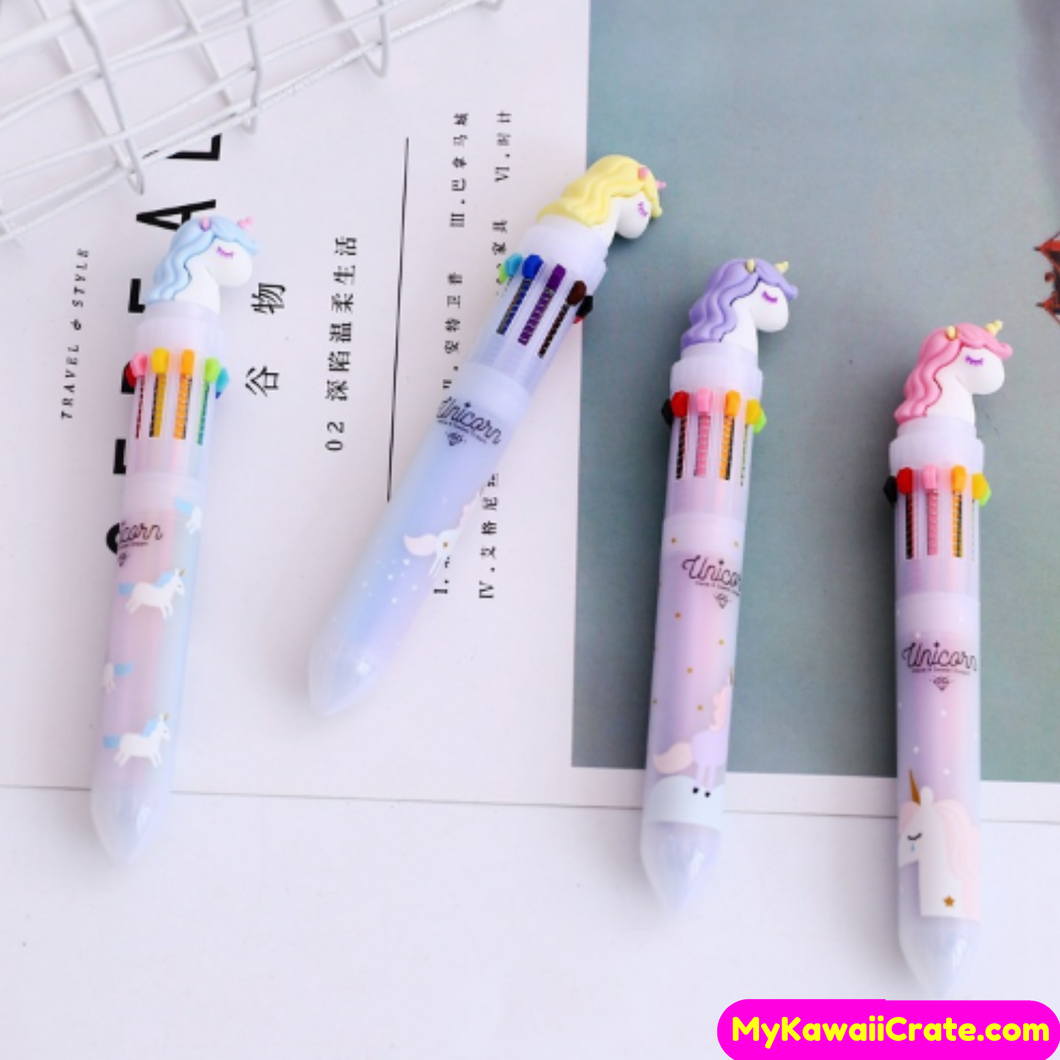 Rainbow Unicorn 10 Colors Chunky Ballpoint Pen - Japanese Kawaii