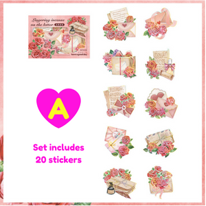 Romantic Rose Love Letter Gold Laser Decorative Stickers 20 Pc Set