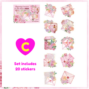 Romantic Rose Love Letter Gold Laser Decorative Stickers 20 Pc Set