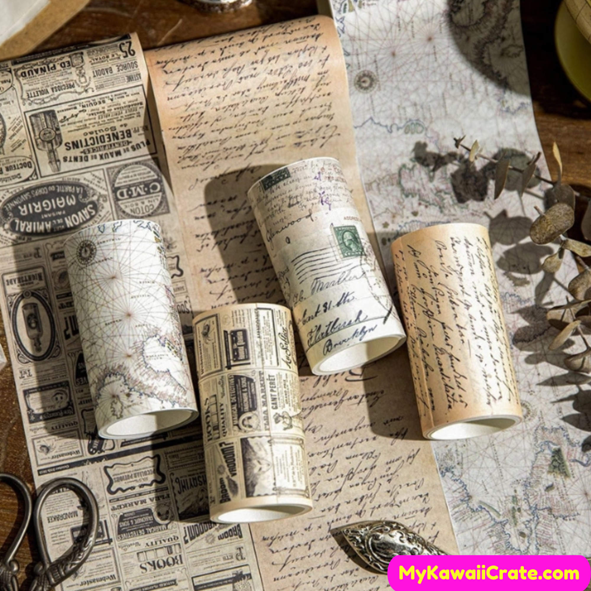 Tape - Words Vintage Washi Tape - Alphabet, Travel, Map, Newspaper, Manuscript, Ticket